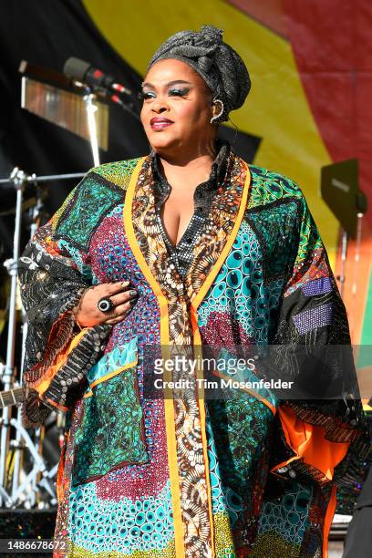 Jill Scott performs during the 52nd annual New Orleans Jazz & Heritage festival at Fair Grounds Race Course on April 30, 2023 in New Orleans,...