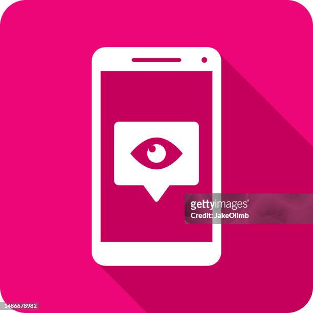 speech bubble eye smartphone icon silhouette - auto post production filter stock illustrations