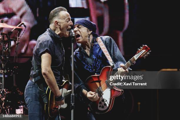 Bruce Springsteen and Steven Van Zandt perform a second concert at Estadi Olimpic Lluis Companys on April 30, 2023 in Barcelona, Spain.