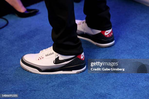 Kenny Lofton, shoes detail, attends the Baller Dream Celebrity Poker Tournament inside Legacy Club at Circa Resort & Casino on April 30, 2023 in Las...