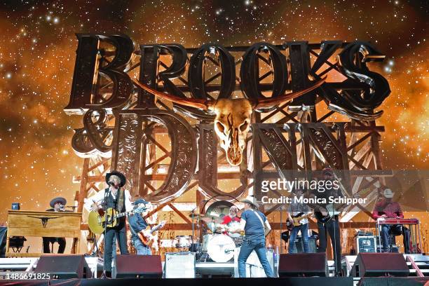Kix Brooks and Ronnie Dunn of Brooks & Dunn perform onstage during Day 3 of the 2023 Stagecoach Festival on April 30, 2023 in Indio, California.