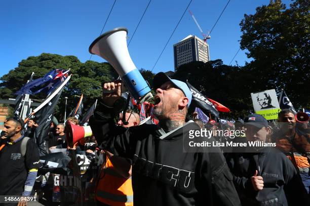 Thousands move towards Hyde Park during a May Day March on May 01, 2023 in Sydney, Australia. Held annually, May Day celebrates the achievements of...