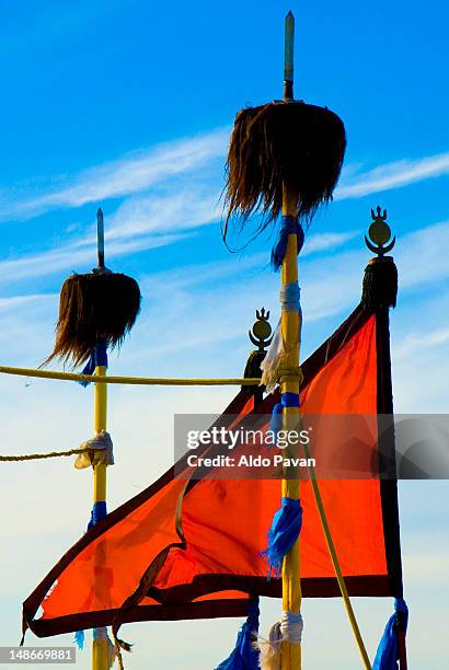 mongolian flag and symbols at genghis khan mausoleum. - ordos city stock pictures, royalty-free photos & images