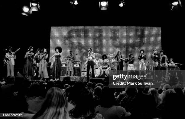 Singer Tom Jones and Musician Sly Stone of Sly and the Family Stone during the taping of The Midnight Special TV show at NBC Studios in Burbank, CA...