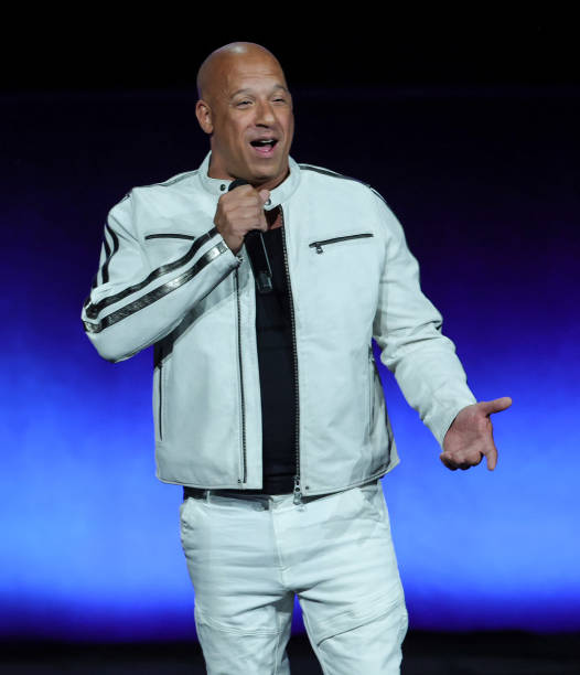 Vin Diesel speaks onstage to promote the upcoming film "Fast X" during the Universal Pictures and Focus Features presentation during CinemaCon, the...