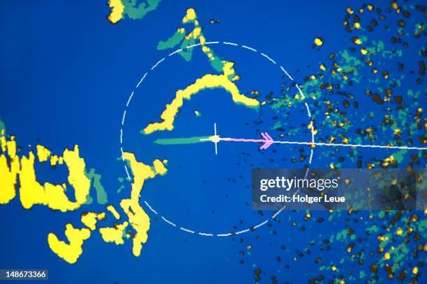 navigational display aboard cruiseship ms deutschland (reederei deilmann) as vessel approaches narrow passage. - boat gps stock-fotos und bilder