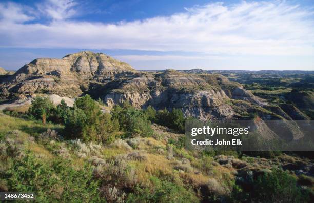badlands landscape, boicourt overlook. - parc national théodore roosevelt photos et images de collection