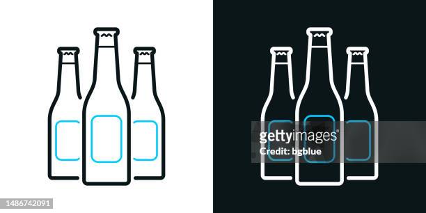beer bottles. bicolor line icon on black or white background - editable stroke - tag 2 stock illustrations