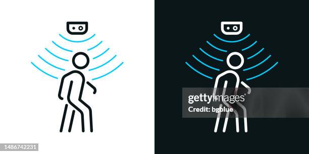 motion sensor. bicolor line icon on black or white background - editable stroke - sensor icon stock illustrations