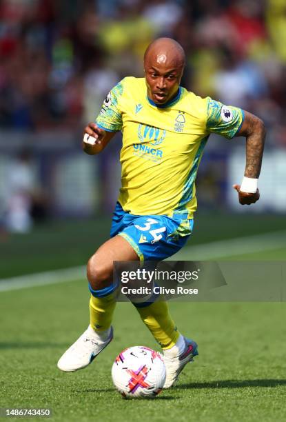 Andrew Ayew of Nottingham Forest runs with the ball during the Premier League match between Brentford FC and Nottingham Forest at Brentford Community...