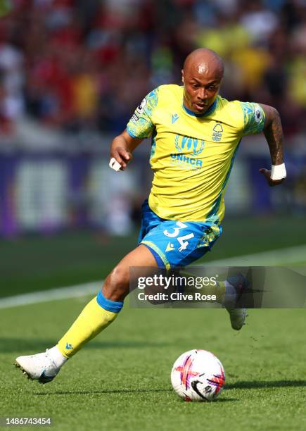 Andrew Ayew of Nottingham Forest runs with the ball during the Premier League match between Brentford FC and Nottingham Forest at Brentford Community...