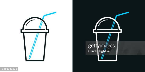 cup with straw. bicolor line icon on black or white background - editable stroke - empty cup black background stock illustrations