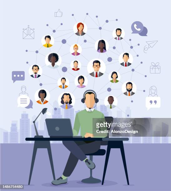 businessman working online. social network concept. connection on cloud technology network. - busy life stock illustrations