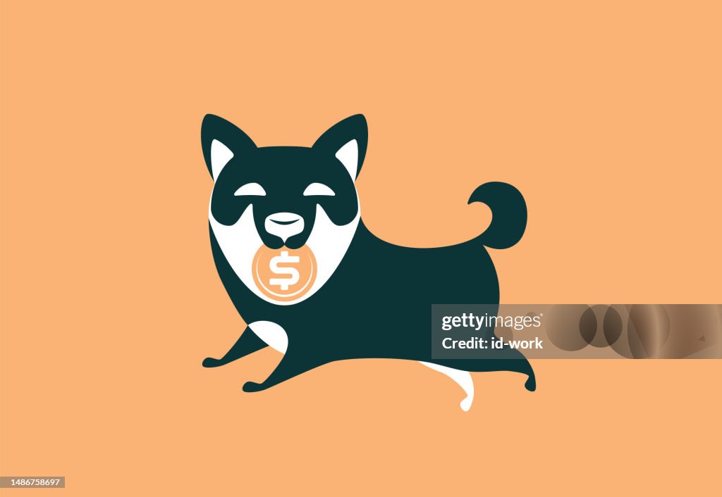 Dog biting coin and running