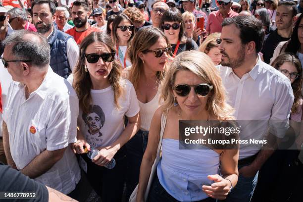 The Minister of Equality, Irene Montero, the spokesperson of Podemos and candidate for the Presidency of the Community of Madrid, Alejandra Jacinto,...