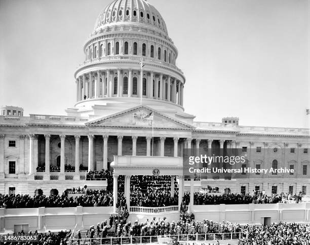 Inaugural Ceremony of U.S. President John F. Kennedy, east portico, U.S. Capitol Building, Washington, D.C., USA, Architect of the Capitol, January...