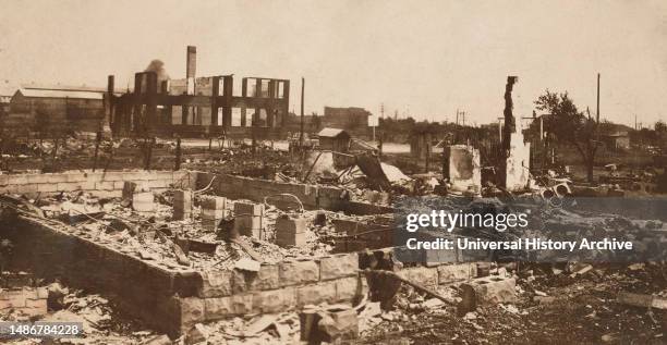 Ruins of Greenwood District after Race Riots, Tulsa, Oklahoma, USA, Unidentified Artist, June 1921.