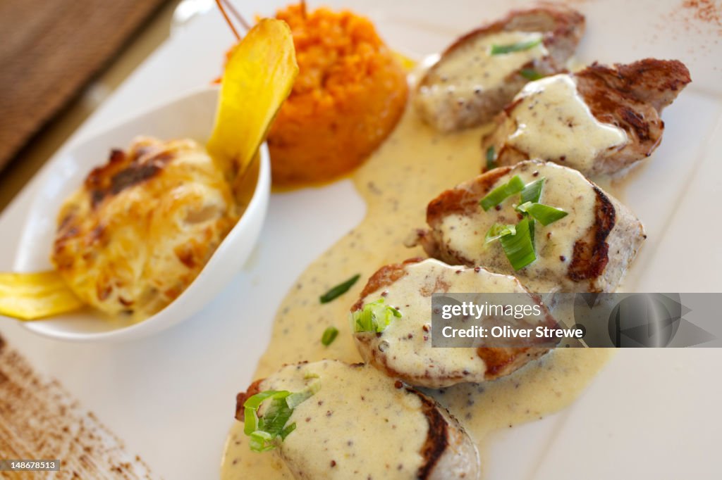 Medallions of pork at restaurant 1881, Anse Paddon.