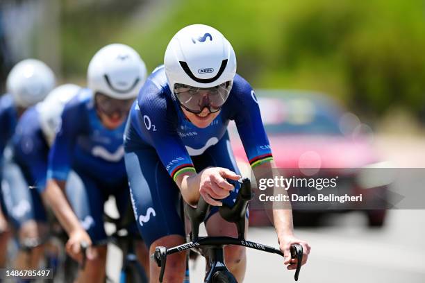 Annemiek Van Vleuten of The Netherlands and Movistar Team sprints during the 9th La Vuelta Femenina 2023, Stage 1 a 14.5km team time trial in...