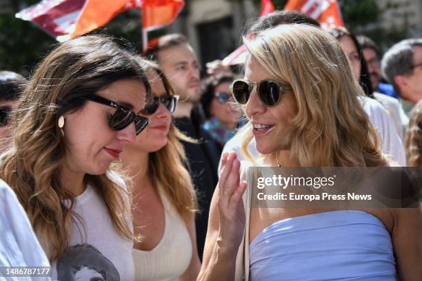 The vice-president and minister of Labor and Social Economy, Yolanda Diaz, during the march for International Workers' Day at the Circulo de Bellas...