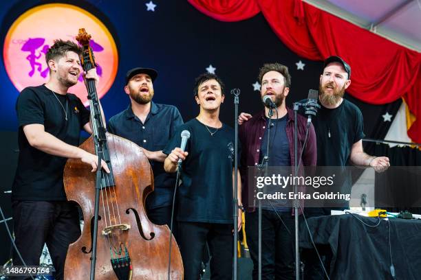 Jamie Cullum performs on Day Three of 2023 New Orleans Jazz & Heritage Festival at Fair Grounds Race Course on April 30, 2023 in New Orleans,...