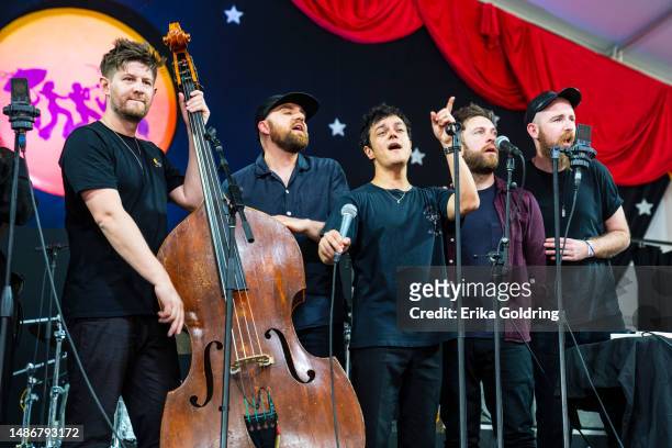 Jamie Cullum performs on Day Three of 2023 New Orleans Jazz & Heritage Festival at Fair Grounds Race Course on April 30, 2023 in New Orleans,...