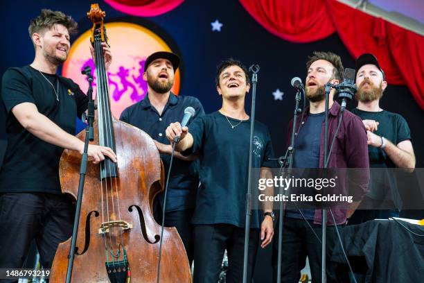 Jamie Cullum performs on Day Three of 2023 New Orleans Jazz & Heritage Festival at Fair Grounds Race Course on April 30, 2023 in New Orleans,...