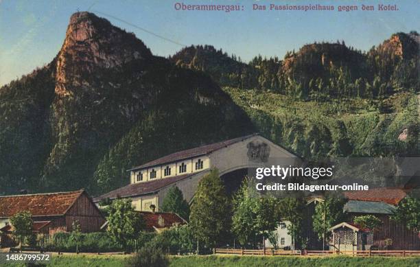 Passion Playhouse in Oberammergau, district of Garmisch-Partenkirchen, Upper Bavaria, Germany, view from ca 1910, digital reproduction of a public...