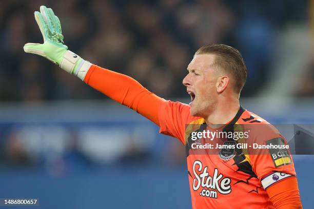 Jordan Pickford of Everton during the Premier League match between Everton FC and Newcastle United at Goodison Park on April 27, 2023 in Liverpool,...