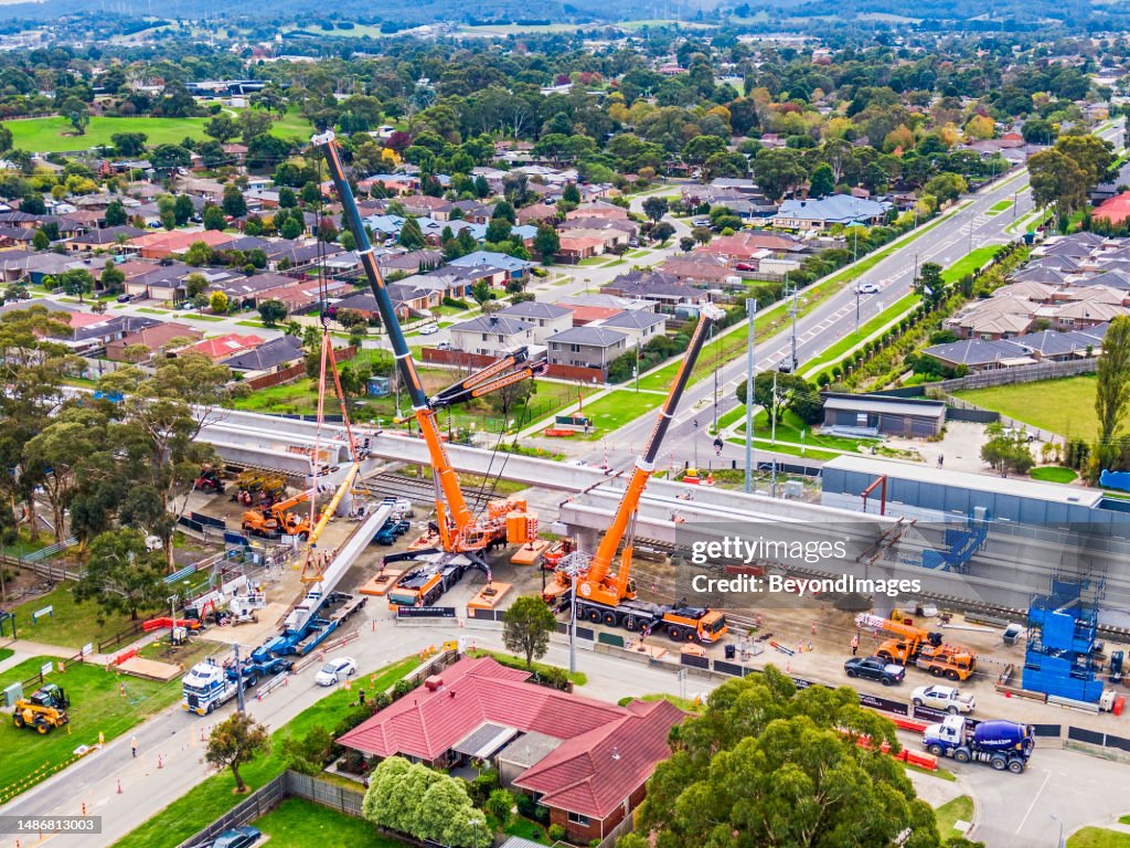 Bridge Railing Removal Aerial View Rail Bridge Construction To Remove Level Crossing In ...