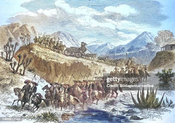 Convoy with silver ingots from the silver mines on the way to Mexico City Mexico, Historical, digitally restored reproduction of an original artwork...