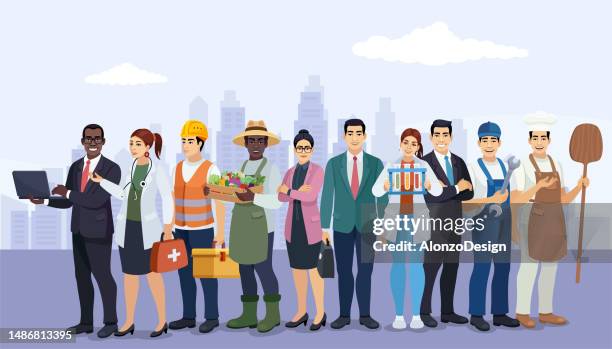 workers with different occupations. - labour day stock illustrations