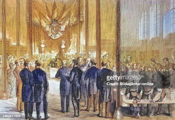The imperial prince at the banquet of St. Charles at the Lycee Bonaparte, Bonaparte school Autun, France, Historical, digitally restored reproduction...