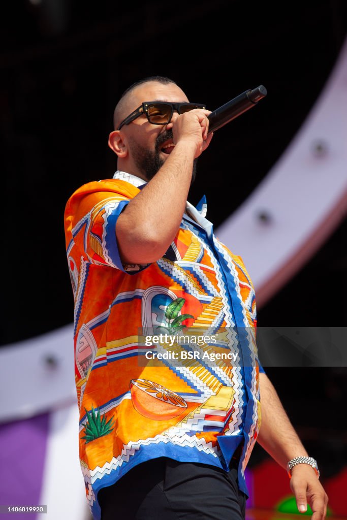 Sjaak Rapper Sjaak is seen performing during 538 Koningsdag at Chasseveld on April ...