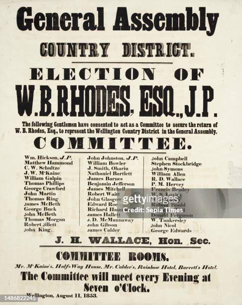 General Assembly, Country district. Election of W. B. Rhodes, esq, J.P. The following gentlemen have consented to act as a committee to secure the...