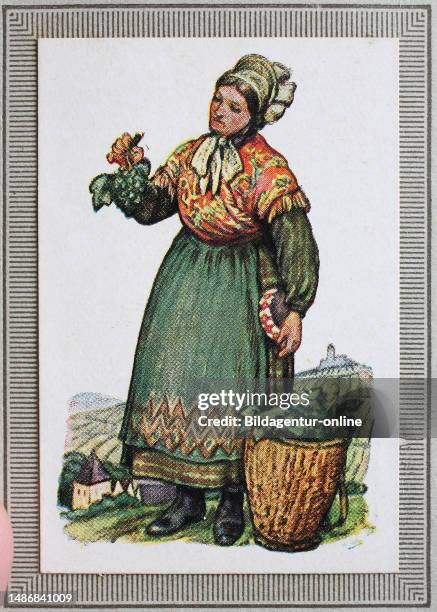 Traditional costumes in Germany in the 19th century, Rhineland, winegrower from the Moselle, historical, digitally restored reproduction of a...