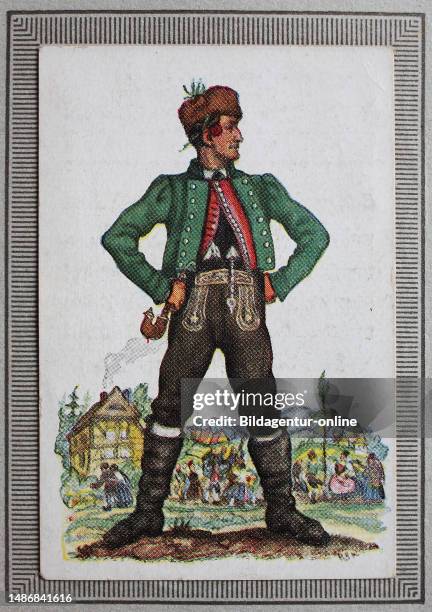 Traditional costumes in Germany in the 19th century, Baden, peasant boys from Mittelbaden, Baarland, historical, digitally restored reproduction of a...