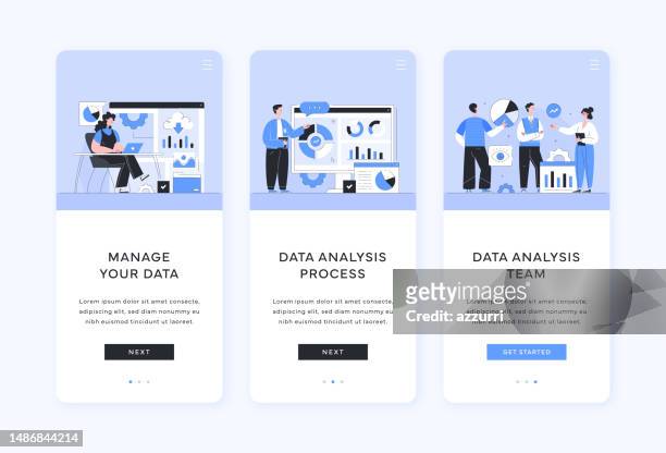 data analysis and management illustration mobile phone screen template - ux design stock illustrations