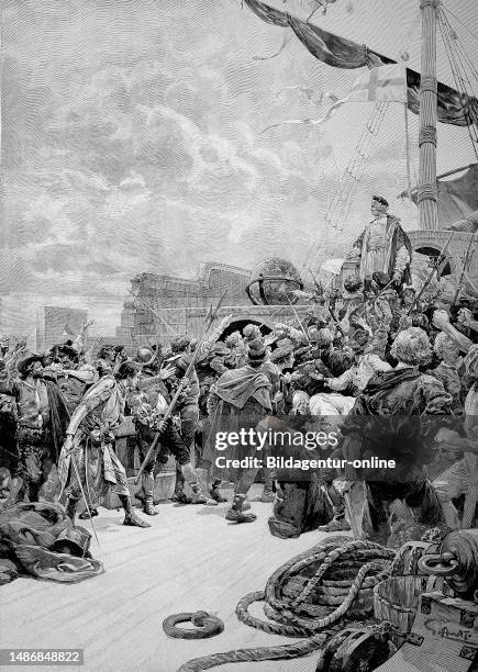 Christopher Columbus, 1451 - 20 May 1506, what an Italian explorer, navigator, colonizer. Here the mutiny aboard his ship.
