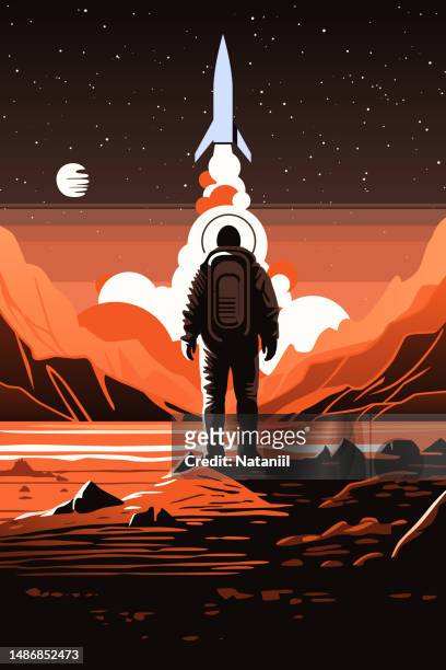 ilustrações, clipart, desenhos animados e ícones de pôster espacial - exploração espacial