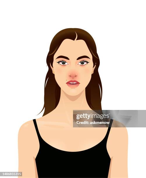 illustrazioni stock, clip art, cartoni animati e icone di tendenza di giovane donna con allergia - closeup of a hispanic woman sneezing
