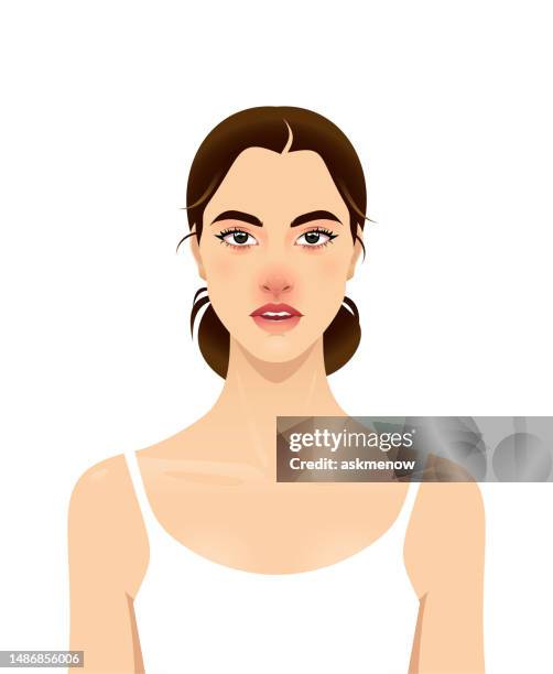 illustrazioni stock, clip art, cartoni animati e icone di tendenza di giovane donna con allergia - closeup of a hispanic woman sneezing