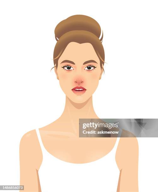 ilustraciones, imágenes clip art, dibujos animados e iconos de stock de mujer joven con alergia - woman blowing nose