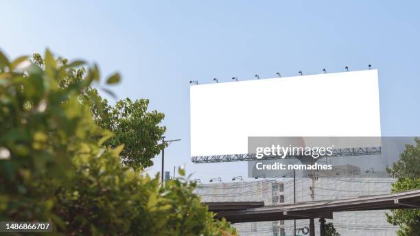 billboard in the city template. outdoor business advertising banner frame. - billboard mockup stock pictures, royalty-free photos & images