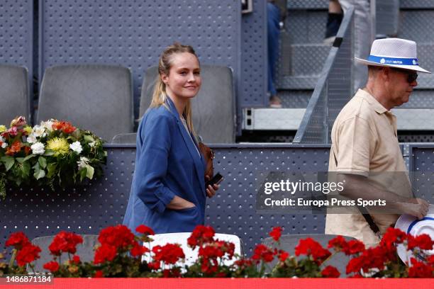 Esmeralda Moya is seen during the match between Paula Badosa of Spain and Maria Sakkari of Greece during the Mutua Madrid Open 2023 celebrated at...