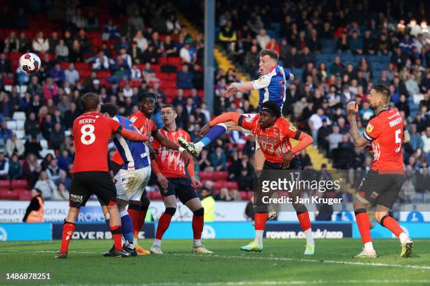 Hayden Carter of Blackburn Rovers scores the team's first goal during the Sky Bet Championship between Blackburn Rovers and Luton Town at Ewood Park...