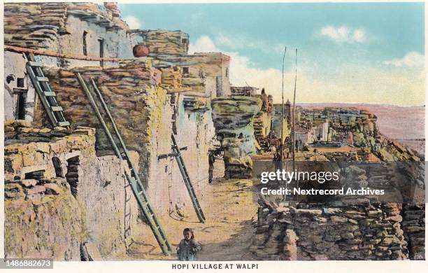 Vintage souvenir colorized photo postcard published in 1937 as part of the 'Indian Life of the Southwest' series, depicting destination scenics of...