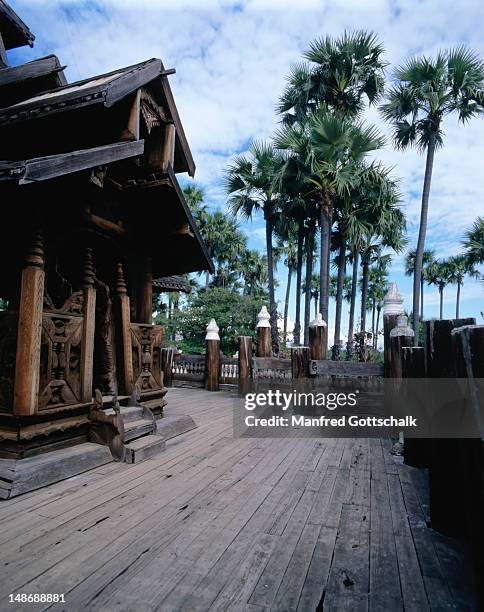 traditional burmese teak wooden building at bagaya monastery in ava. - ava stock pictures, royalty-free photos & images