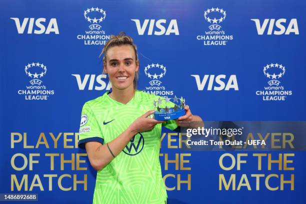 Jill Roord of VfL Wolfsburg poses for a photo with their VISA Player of the Match award after the UEFA Women's Champions League semi-final 2nd leg...