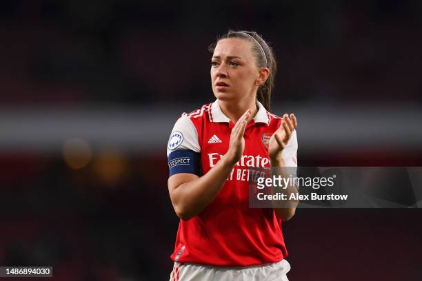 Katie McCabe of Arsenal applauds the fans following their side's defeat to VfL Wolfsburg during the UEFA Women's Champions League semi-final 2nd leg...